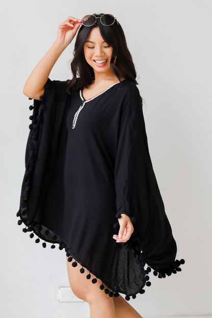 black Pom Pom Coverup side view