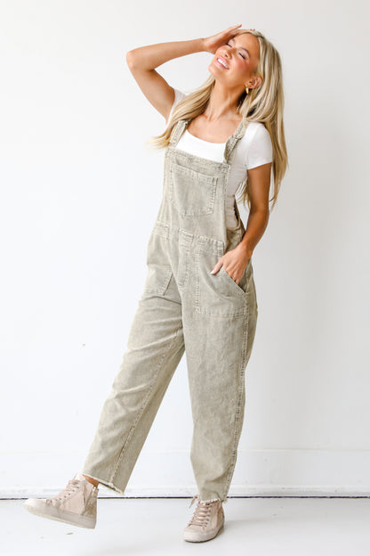 green Corduroy Overalls front view