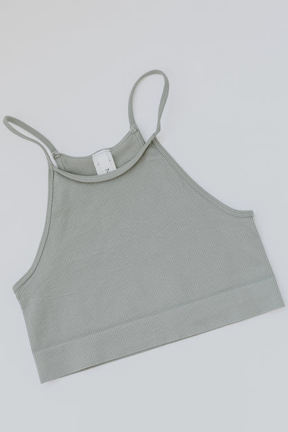 Seamless Cropped Ribbed Tank in sage flat lay