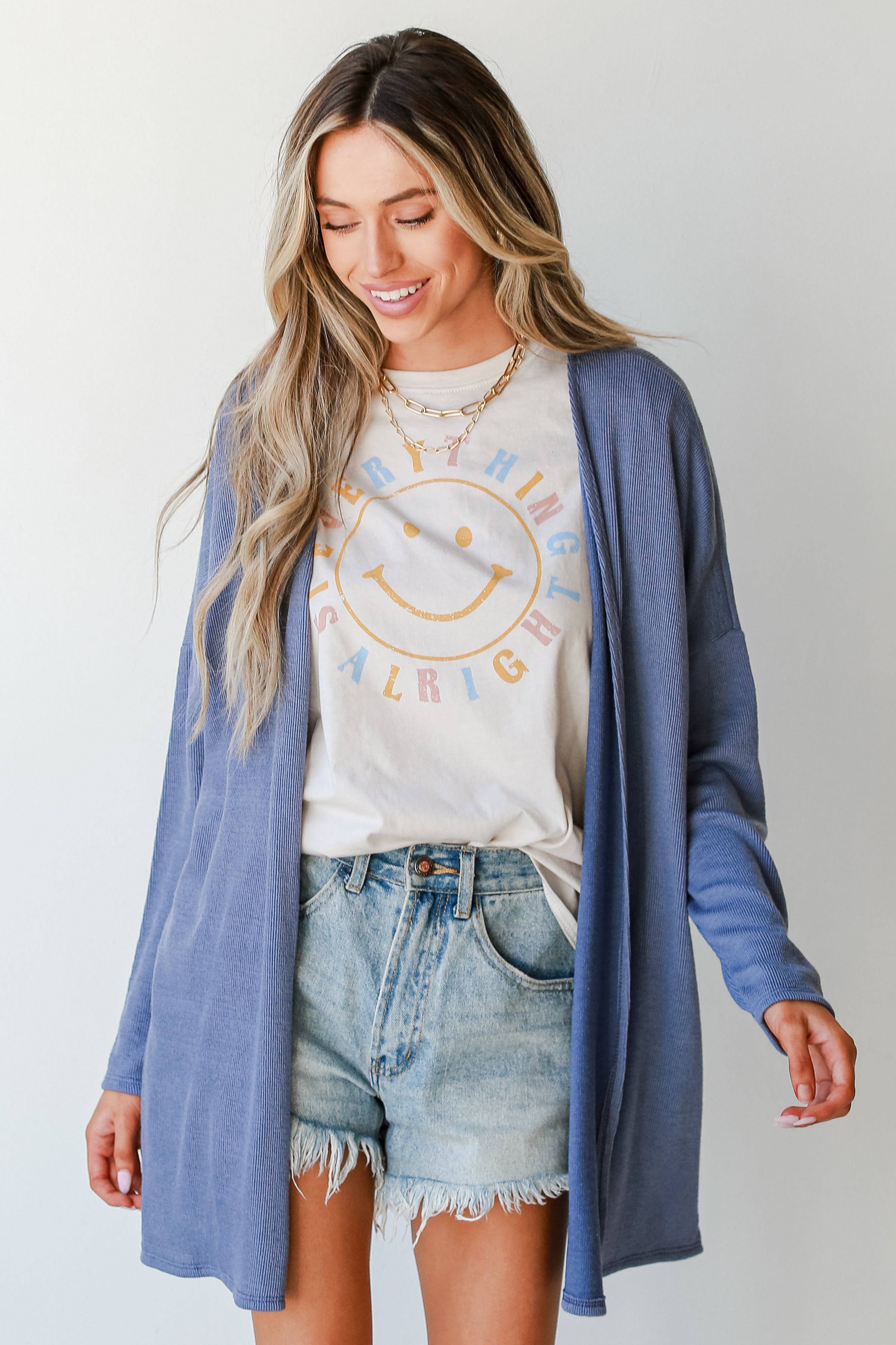 Ribbed Cardigan in denim