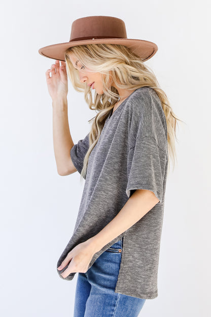 Ribbed Tee in black side view