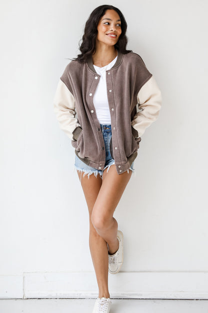 Rock Fleece Bomber Jacket on dress up model