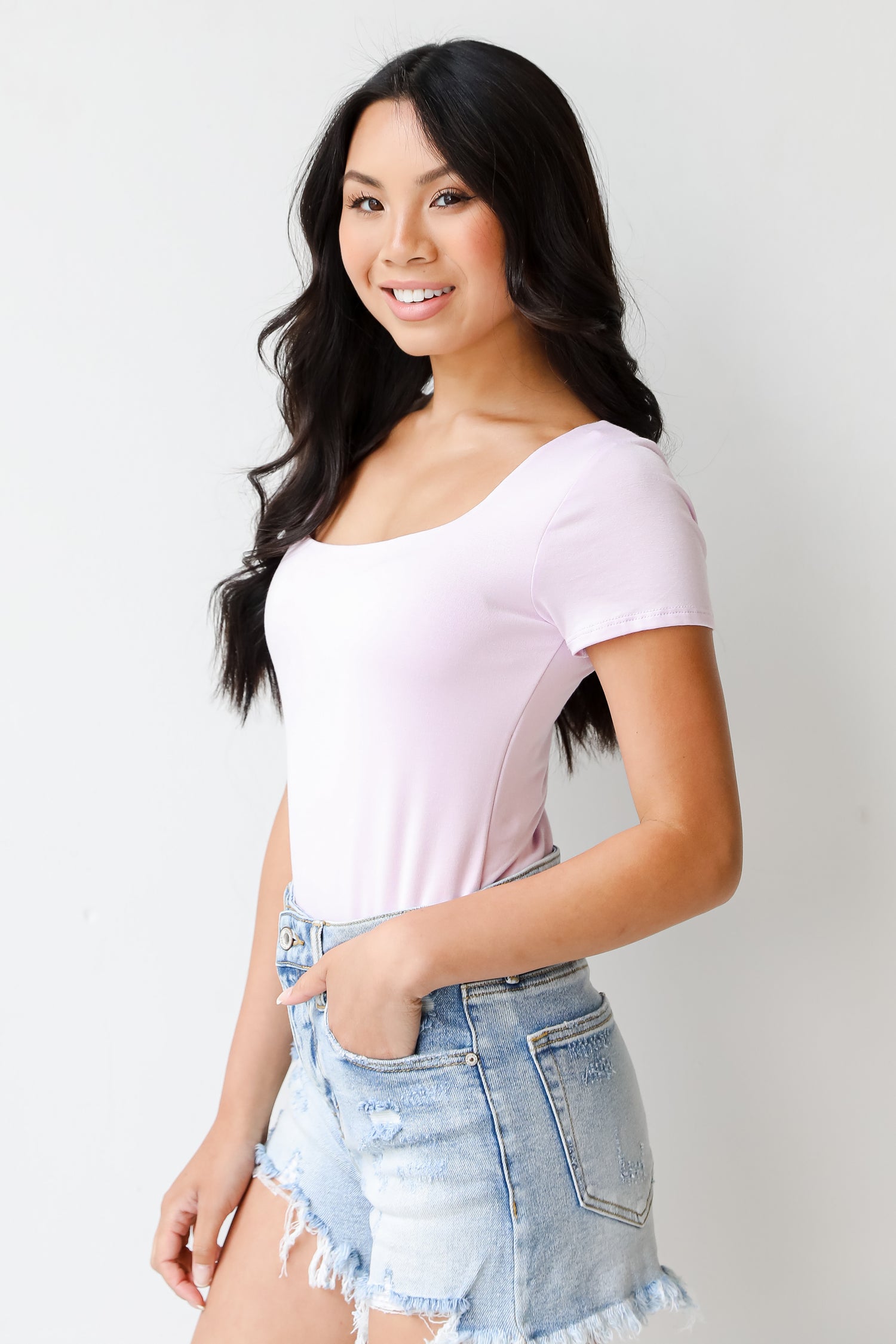 Bodysuit in lilac side view