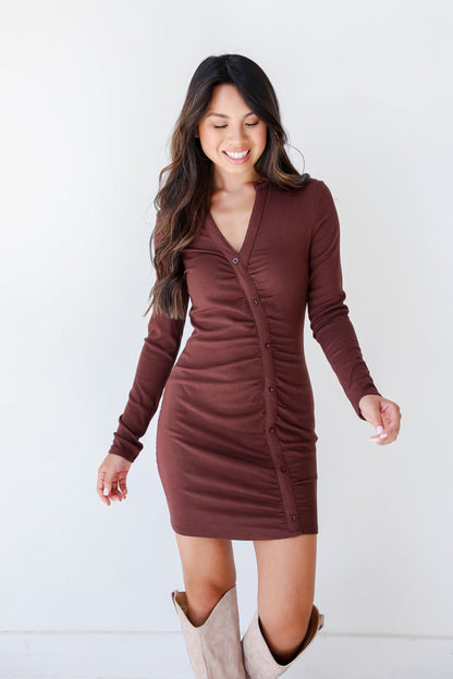 brown Ribbed Dress front view