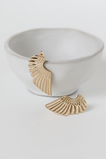 Gold Wing Earrings close up