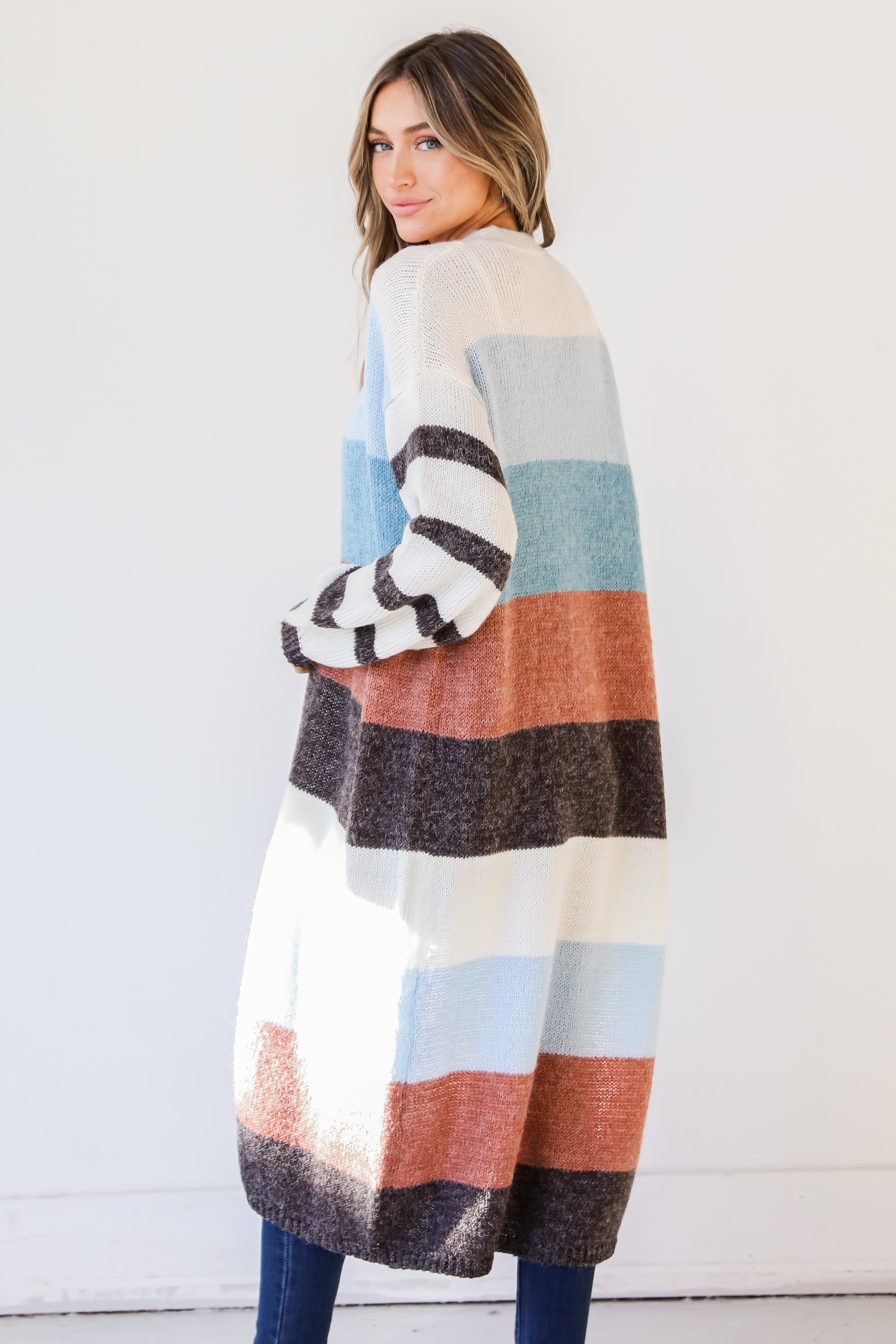 Cozy Striped Sweater Cardigan back view