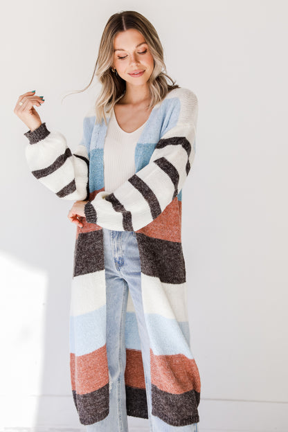 Cozy Striped Sweater Cardigan front view