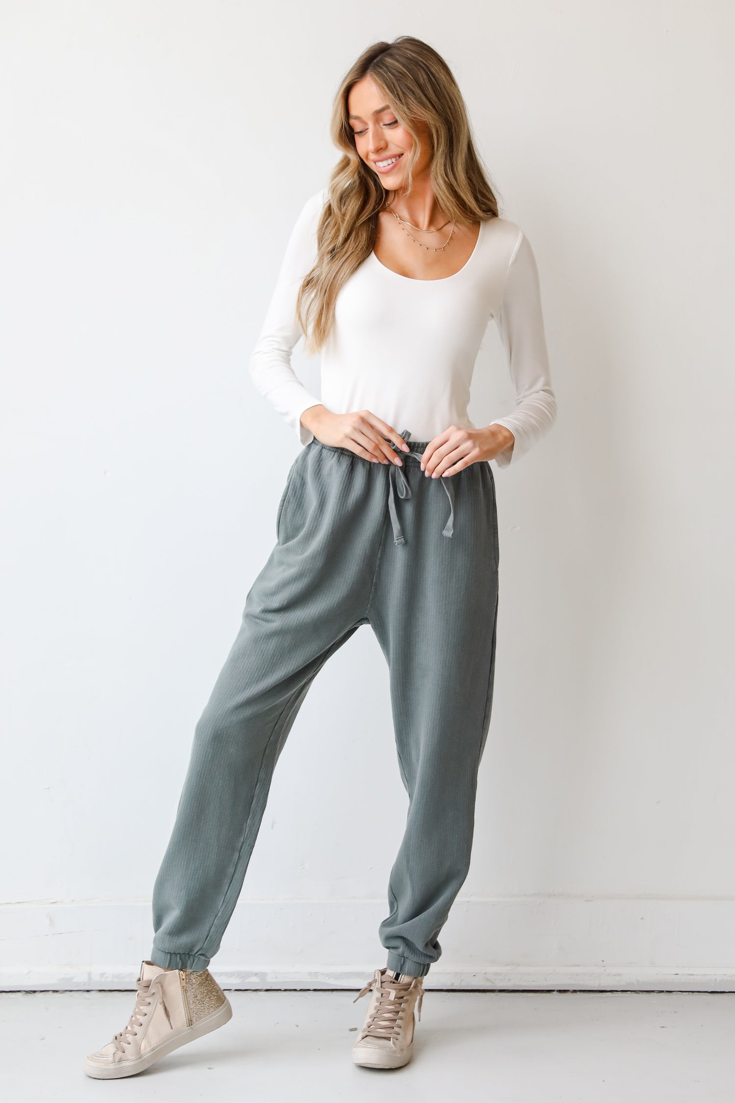 teal Joggers front view