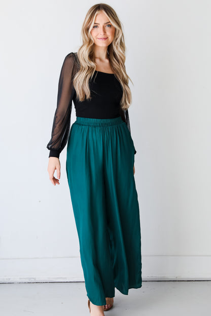 green Wide Leg Pants front view