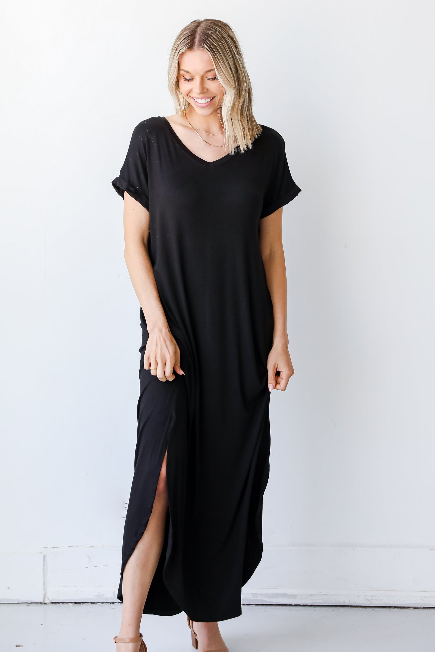 Jersey Maxi Dress in black on model